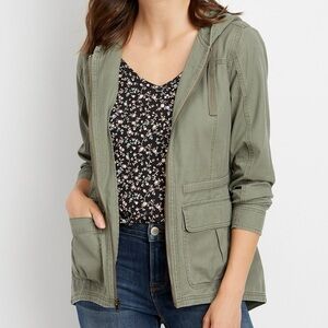 Maurices Anorak Jacket Solid Olive Green Hooded Utility Outdoors Small Women’s